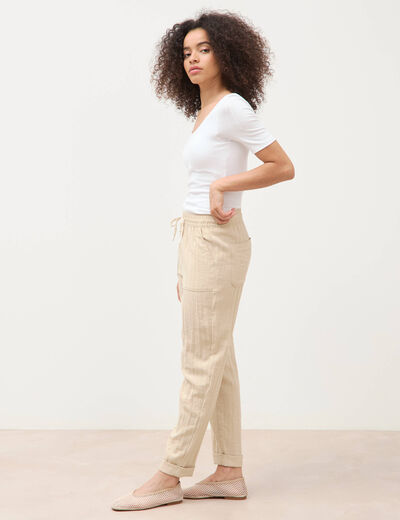 Pantalon taille standard bas resserr&eacute; beige femme