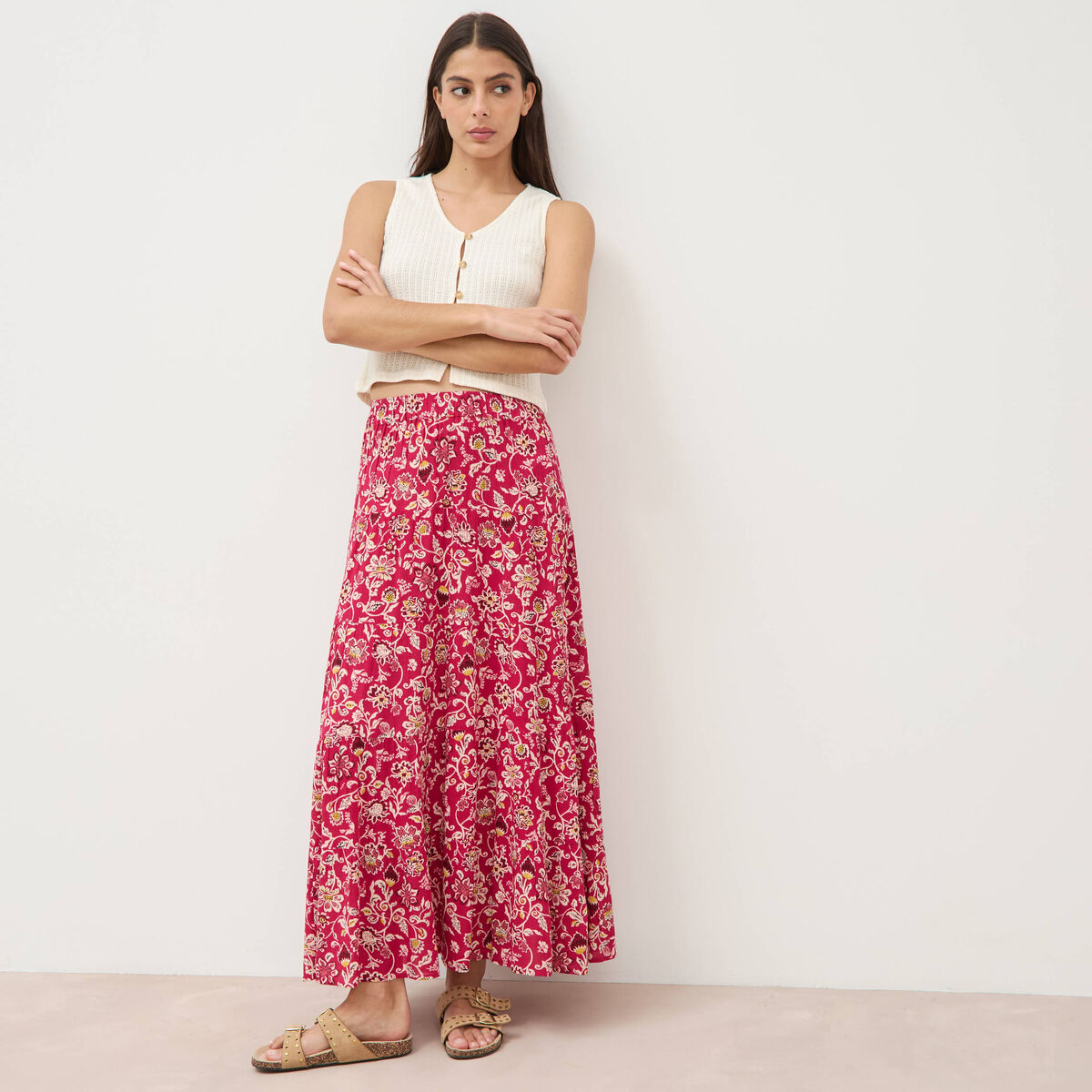 Jupe fluide rouge cerise femme