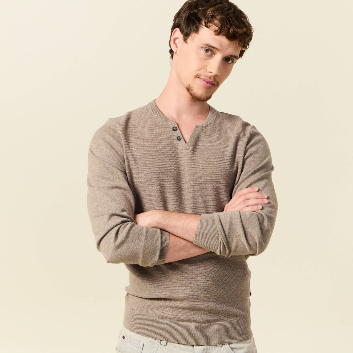 Pull manches longues vert kaki homme