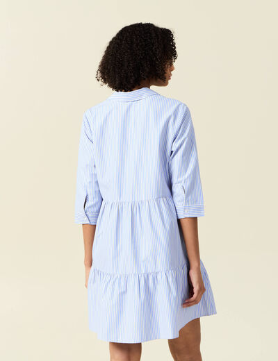 Robe trapèze manches 3/4 bleu ciel femme