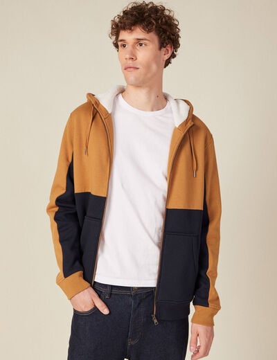 Gilet zippé doublé à capuche camel homme