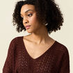 Pull manches 3/4 ajouré bordeaux femme