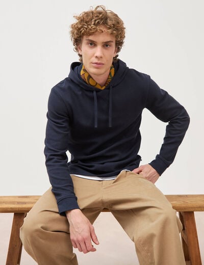 T-shirt &agrave; capuche bleu marine homme