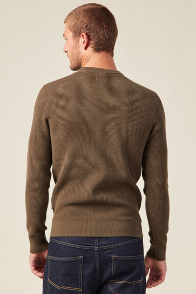 Pull manches longues col rond vert kaki homme