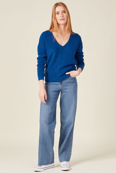 Pull manches longues bleu electrique femme