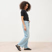 Jeans wide leg taille bascul&eacute;e bleu femme