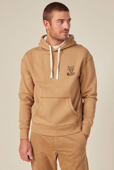Sweat à capuche fourrée beige homme
