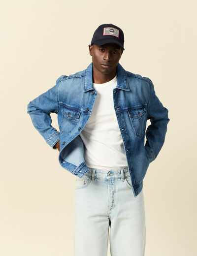 Veste droite en jean denim double stone homme
