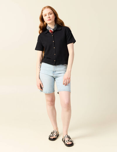 Polo en maille noir femme