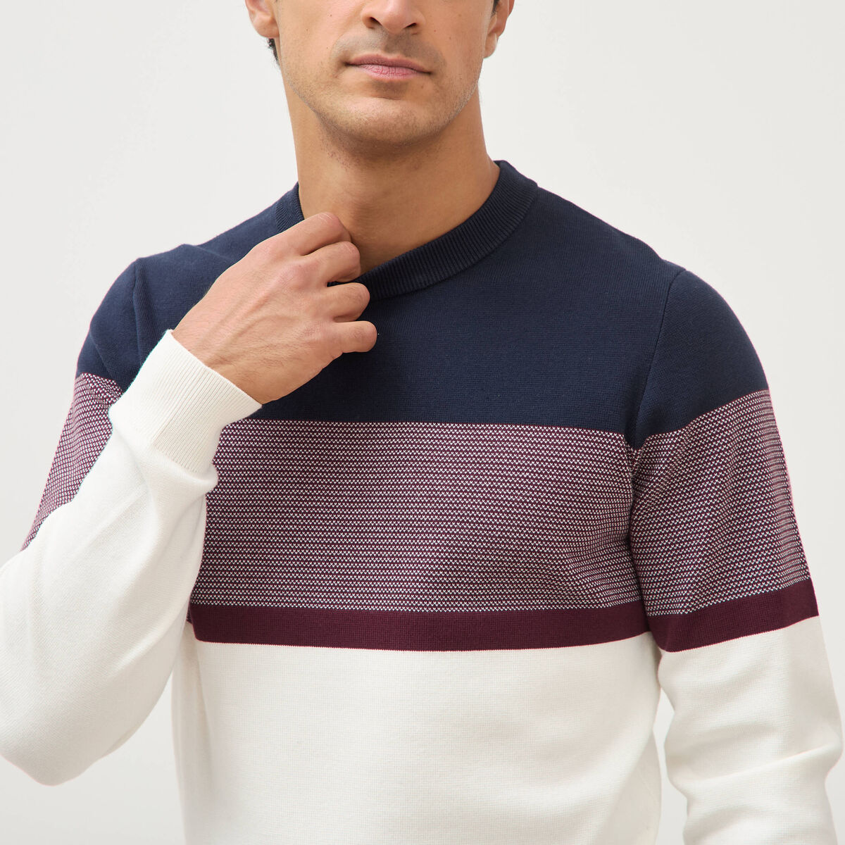 Pull fin col rond manches longues bleu marine homme