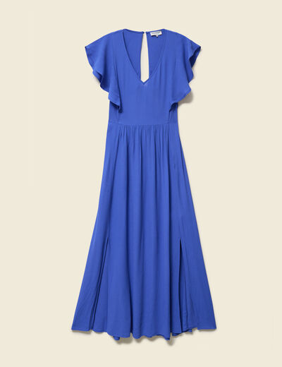Robe fluide col v manches courtes bleu electrique femme