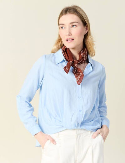 Chemise manches longues nouée bleu ciel femme