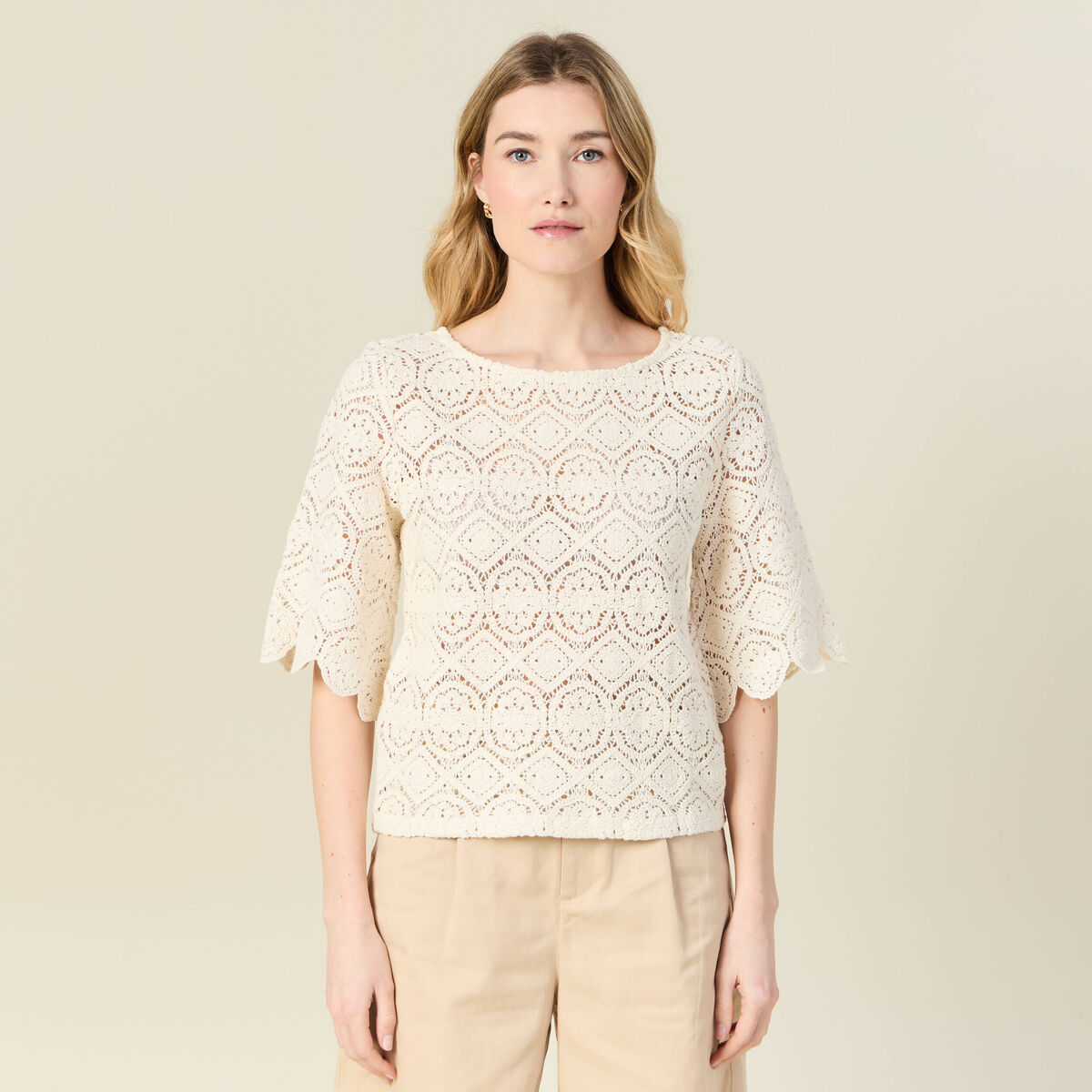T-shirt manches courtes ecru femme