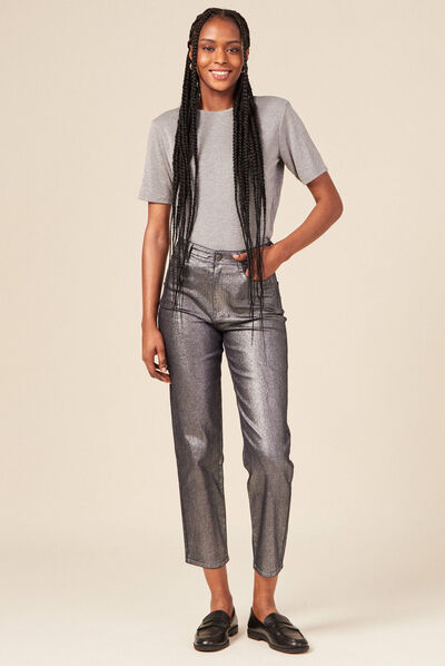 T-shirt manches courtes gris argent femme