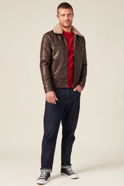 Pull manches longues col rond rouge foncé homme