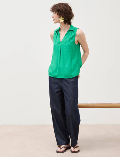 Top sans manches col tailleur vert femme