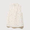 Blouse droite sans manches col montant bleu femme