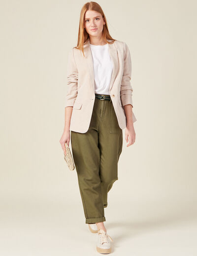 Pantalon large ceinturé vert kaki femme