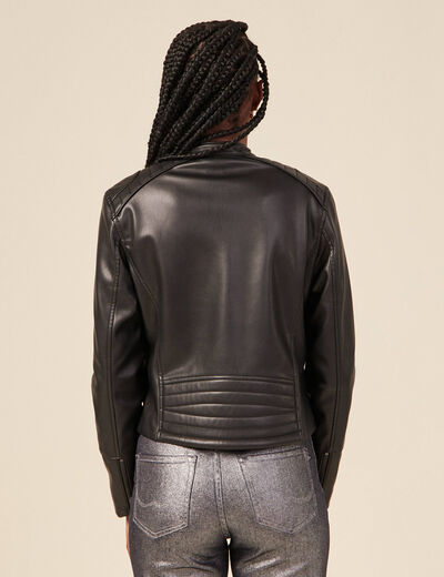 Blouson ajusté simili cuir noir femme