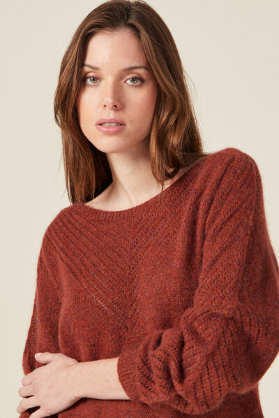 Pull manches longues rouge foncé femme