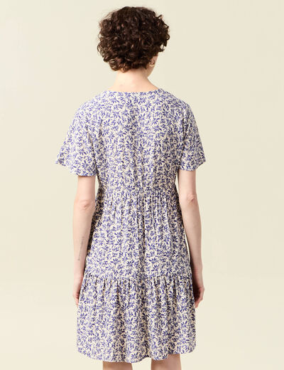 Robe évasée manches courtes blanc femme