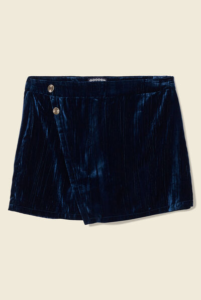 Jupe-short ajustée velours bleu canard femme