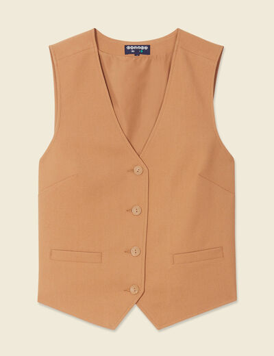 Gilet ajust&eacute; sans manches doubl&eacute; beige femme