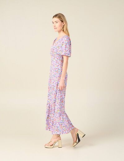 Robe longue évasée rose femme