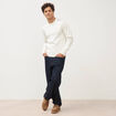 Pull droit fin col rond manches longues ecru homme