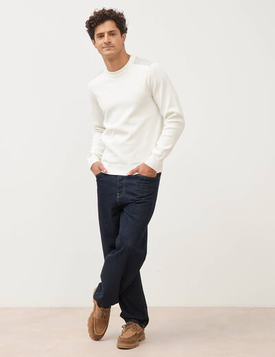 Pull droit fin col rond manches longues ecru homme