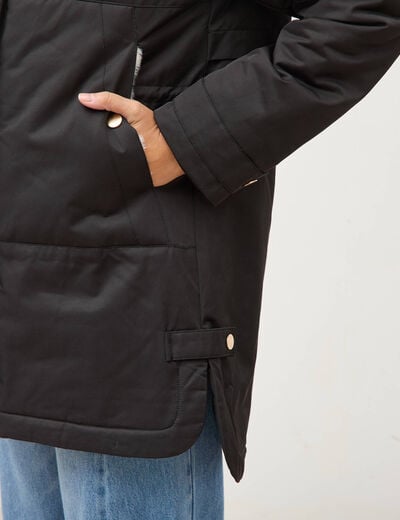 Parka droite &agrave; capuche noir femme