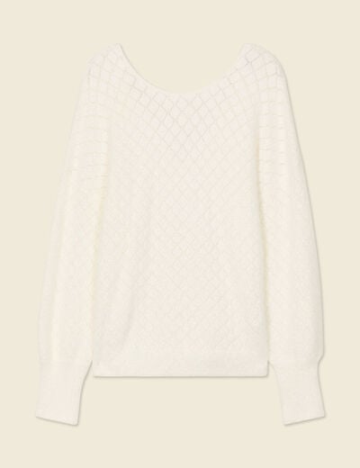 Pull manches longues r&eacute;versible ecru femme