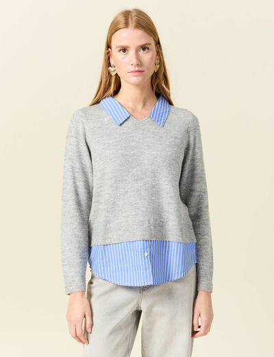 Pull manches longues gris clair femme