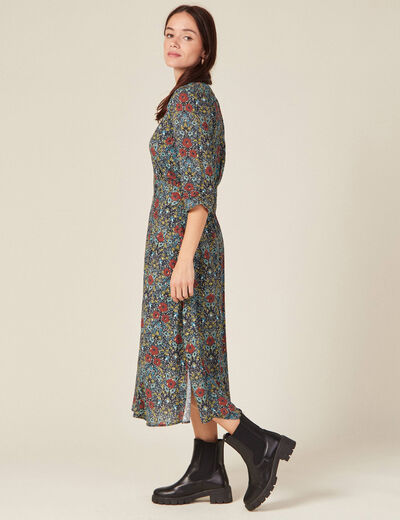 Robe longue évasée noir femme
