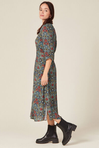 Robe longue évasée noir femme