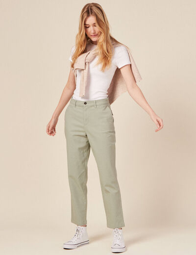 Pantalon chino fluide vert olive femme