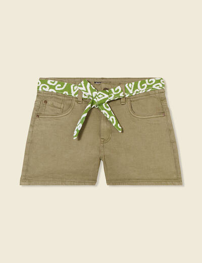 Short straight ceinturé jean vert kaki femme