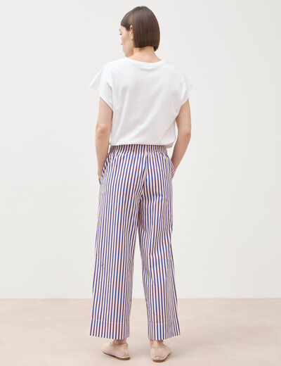 Pantalon large taille haute en coton blanc femme