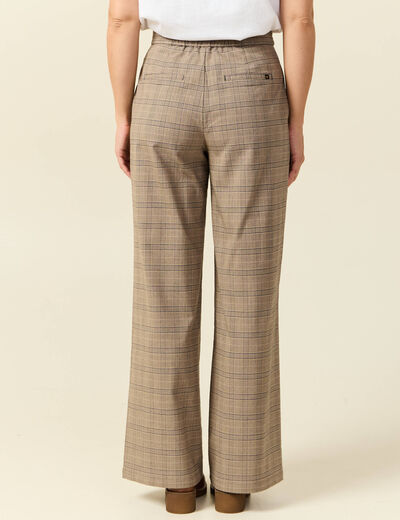 Pantalon large taille haute fluide beige fonce femme