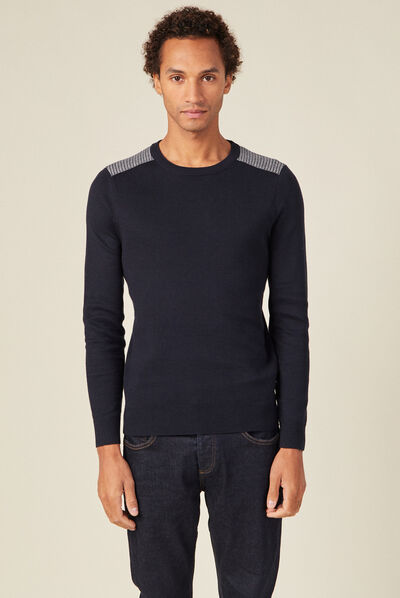 Pull manches longues bleu marine homme