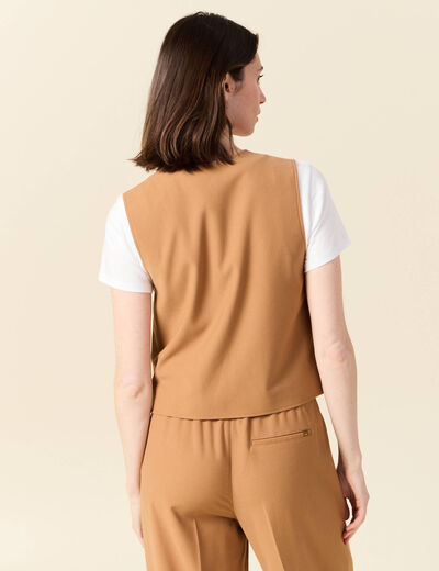 Gilet ajust&eacute; sans manches doubl&eacute; beige femme