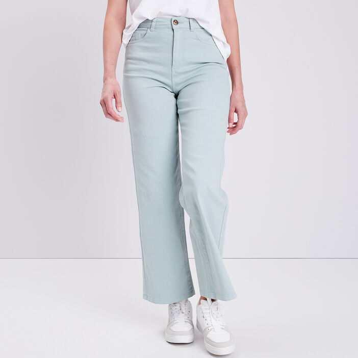 Pantalon large taille haute vert olive femme