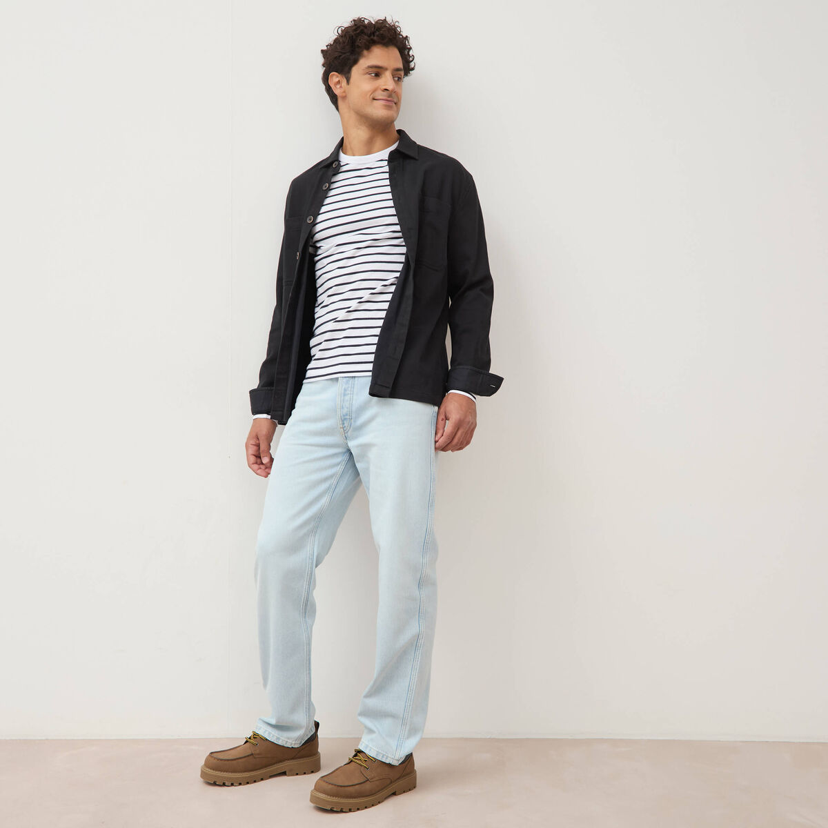 Marini&egrave;re manches longues col rond bleu marine homme