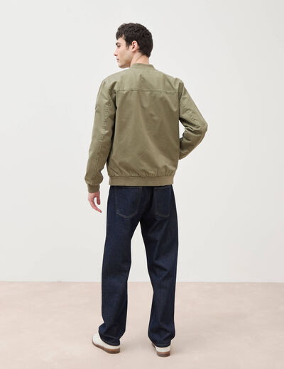 Blouson manches longues doubl&eacute; en coton vert kaki homme