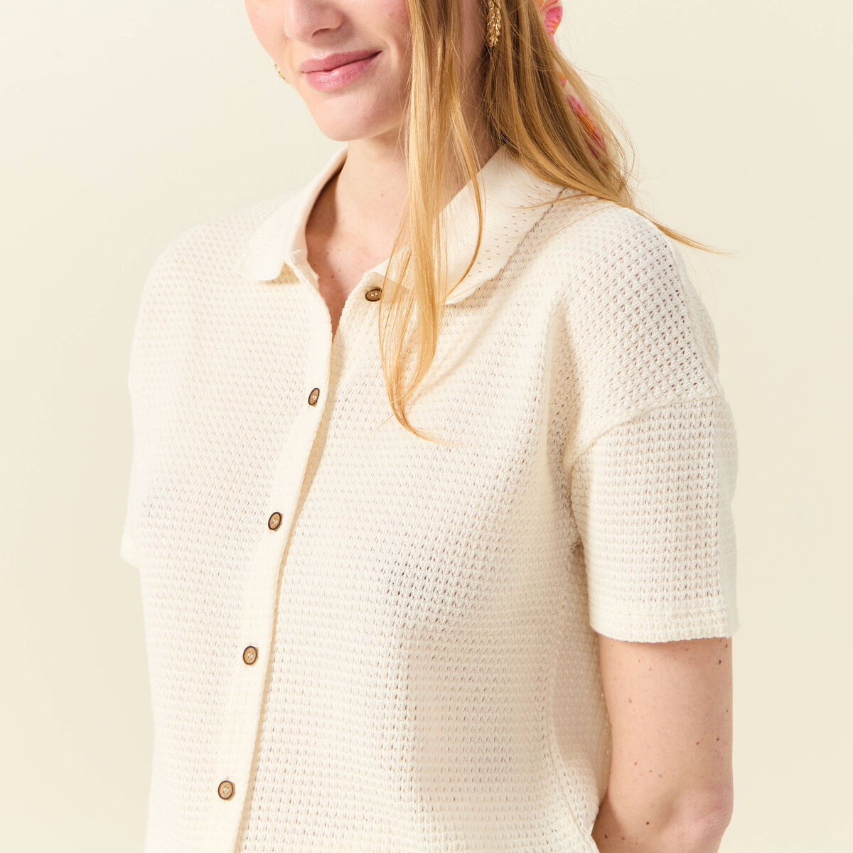 Polo en maille creme femme