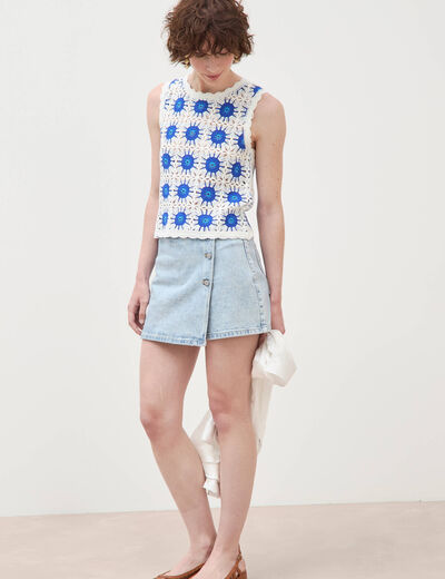 Jupe-short taille haute en jeans denim snow bleu femme