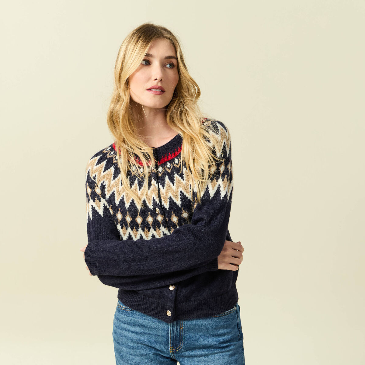 Gilet manches longues col rond bleu marine femme