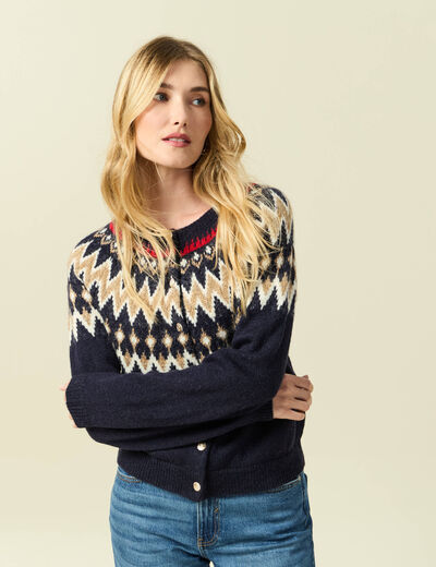 Gilet manches longues col rond bleu marine femme