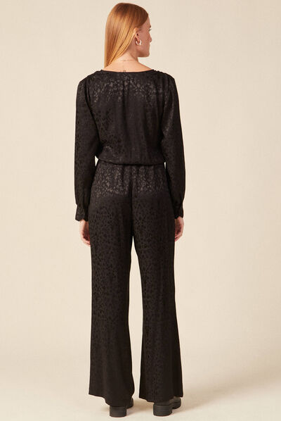 Combinaison pantalon satin noir femme