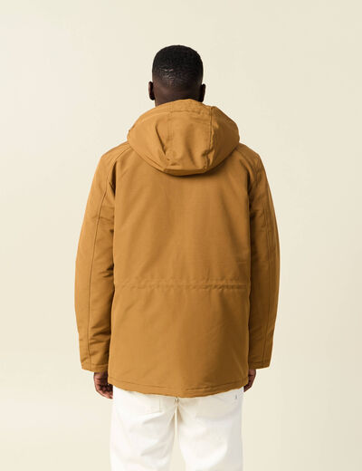 Parka droite à capuche doublée marron homme